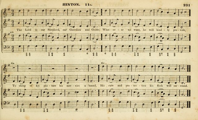 Evangelical Musick: or, The Sacred Minstrel and Sacred Harp United: consisting of a great variety of psalm and hymn tunes, set pieces, anthems, etc. (10th ed) page 231