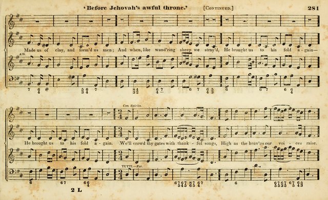 Evangelical Musick: or, The Sacred Minstrel and Sacred Harp United: consisting of a great variety of psalm and hymn tunes, set pieces, anthems, etc. (10th ed) page 281