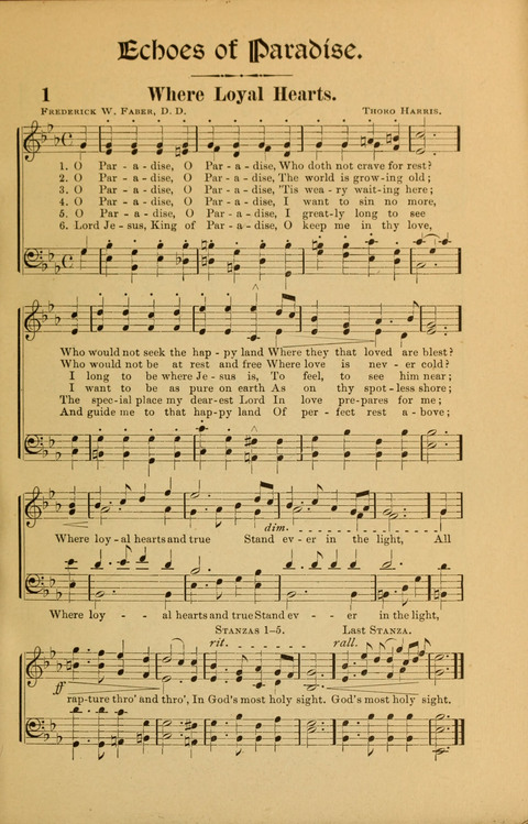 Echoes of Paradise: a choice collection of Christian hymns suitable for Sabbath schools and all other departments of religious work page 1