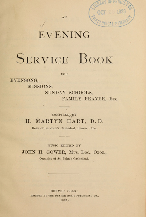 An Evening Service Book: for evensong, missions, Sunday schools, family prayer, etc. page iv