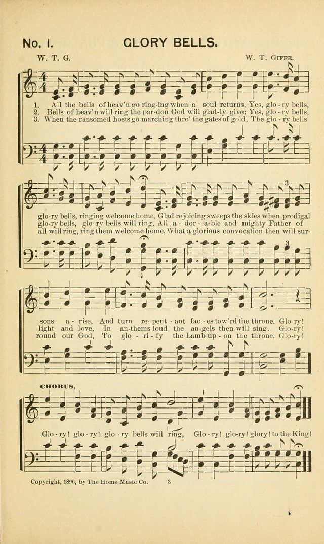 Glory Bells: a collection of new hymns and new music for Sunday-schools, gospel meetings, revivals, Christian Endeavor societies, Epworth Leagues, etc.  page 1