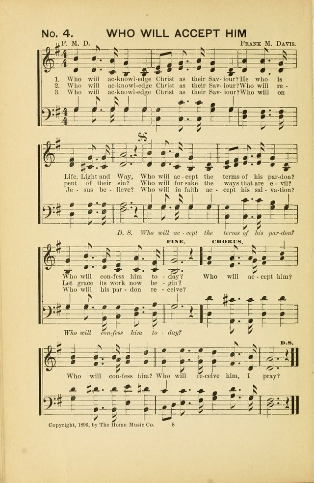 Glory Bells: a collection of new hymns and new music for Sunday-schools, gospel meetings, revivals, Christian Endeavor societies, Epworth Leagues, etc.  page 6