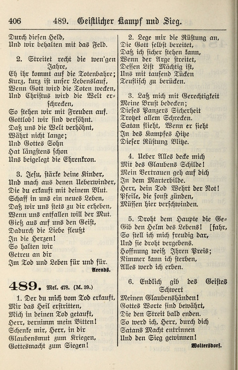 Gesangbuch für deutsche Gemeinden: enthaltend Psalmen und geistliche Lieder für öffentlichen und häuslichen Gottesdienst page 406
