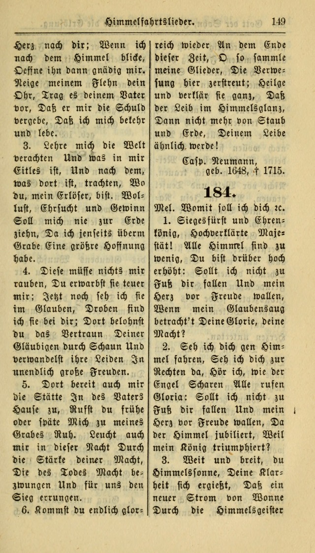 Gesangbuch der Evangelischen Kirche: herausgegeben von der Deutschen Evangelischen Synode von Nord-Amerika page 149