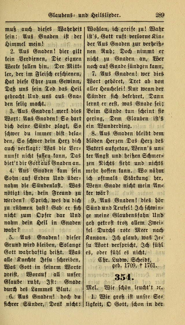 Gesangbuch der Evangelischen Kirche: herausgegeben von der Deutschen Evangelischen Synode von Nord-Amerika page 289