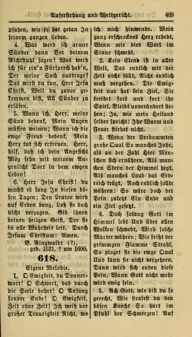 Gesangbuch der Evangelischen Kirche: herausgegeben von der Deutschen Evangelischen Synode von Nord-Amerika page 489