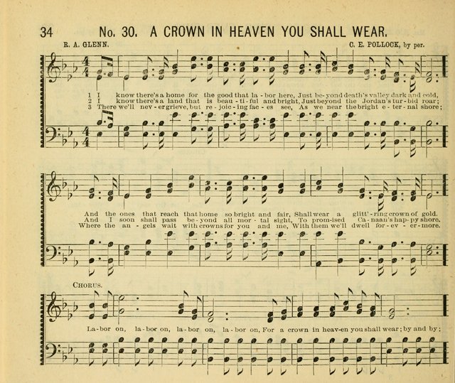Grace and Glory: a choice collection of sacred songs, original and selected, for Sabbath-schools, revivals, etc. page 34