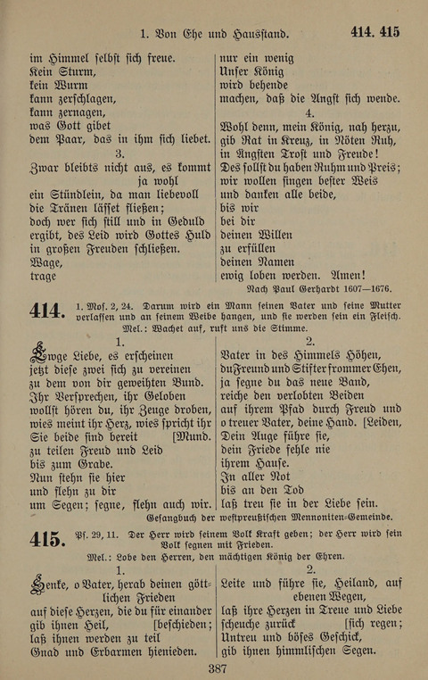Gesangbuch: zum gottesdienstlichen und häuslichen Gebrauch in Evangelischen Mennoniten-Gemeinden (3rd ed.) page 387