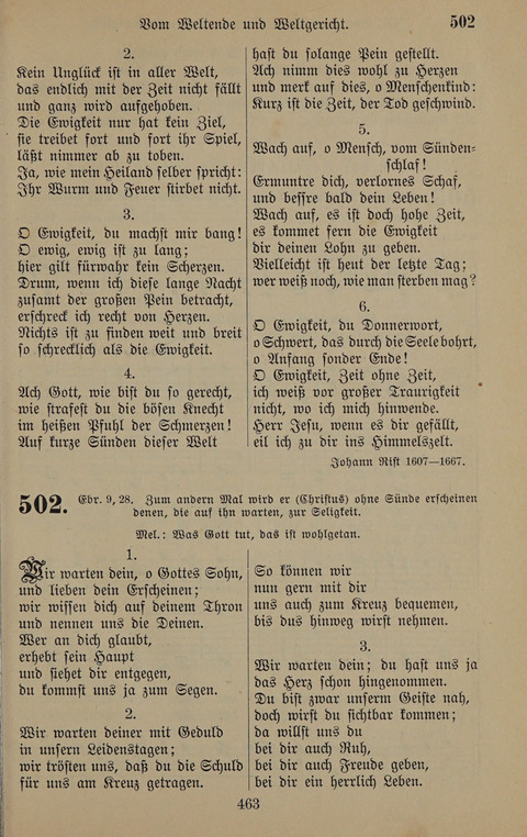Gesangbuch: zum gottesdienstlichen und häuslichen Gebrauch in Evangelischen Mennoniten-Gemeinden (3rd ed.) page 463