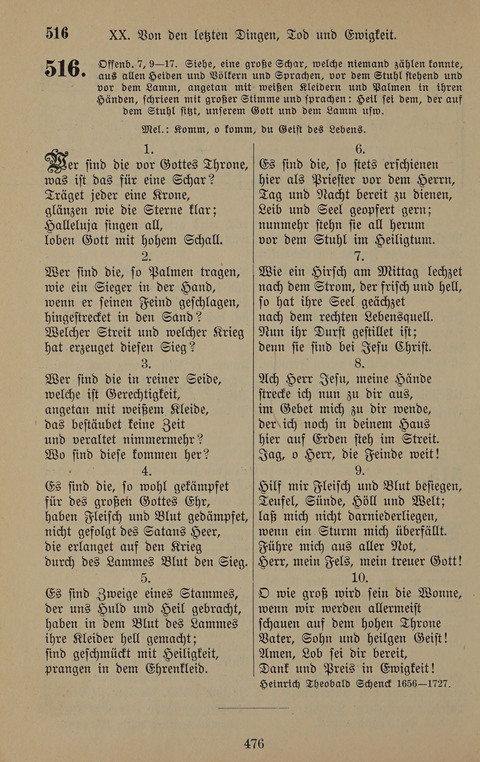 Gesangbuch: zum gottesdienstlichen und häuslichen Gebrauch in Evangelischen Mennoniten-Gemeinden (3rd ed.) page 476