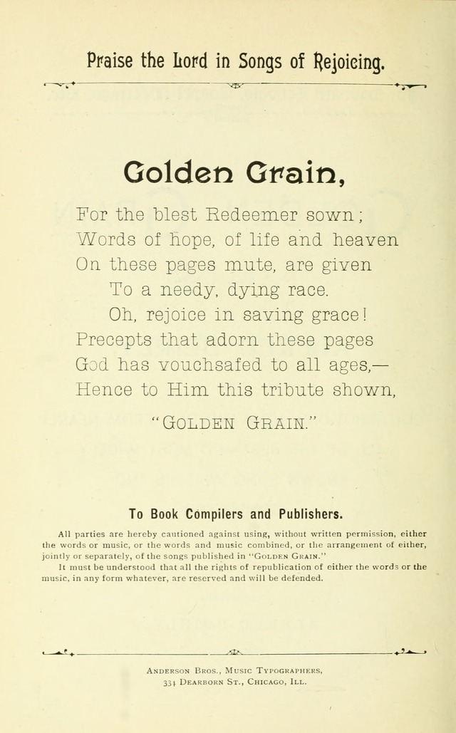 Golden Grain: No. 1: for Sabbath schools, gospel meetings, etc. page vi