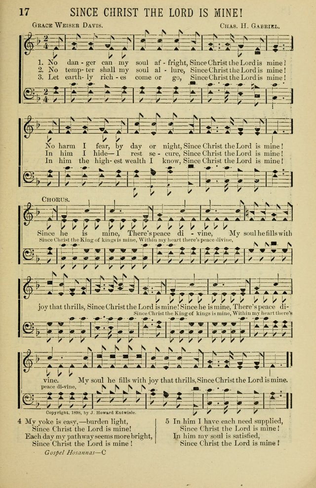Gospel Hosannas: A Choice Collection of Hymns and Tunes for use in Evangelistic, Brotherhood and Mission Meetings, Sunday School, Etc. page 17