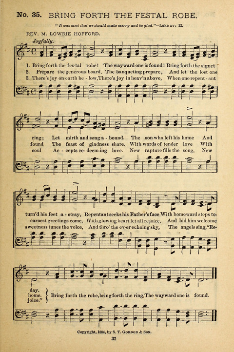 Gospel Melodies: a collection of sacred songs for use in Gospel Meetings, Social Gatheriing, &c., &c. page 37