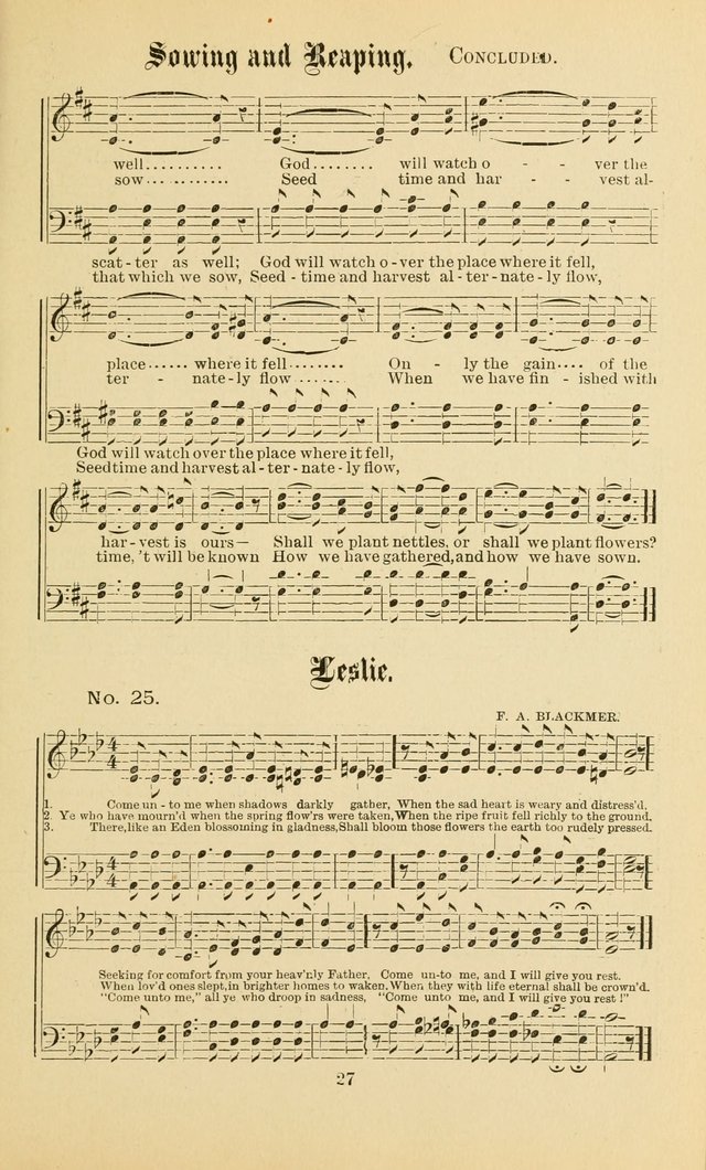 Gospel in Song: a new collection of "hymns and spiritual songs," for use in Sunday schools, praise meetings, prayer meetings, revival meetings, camp meetings and in other places ... page 27