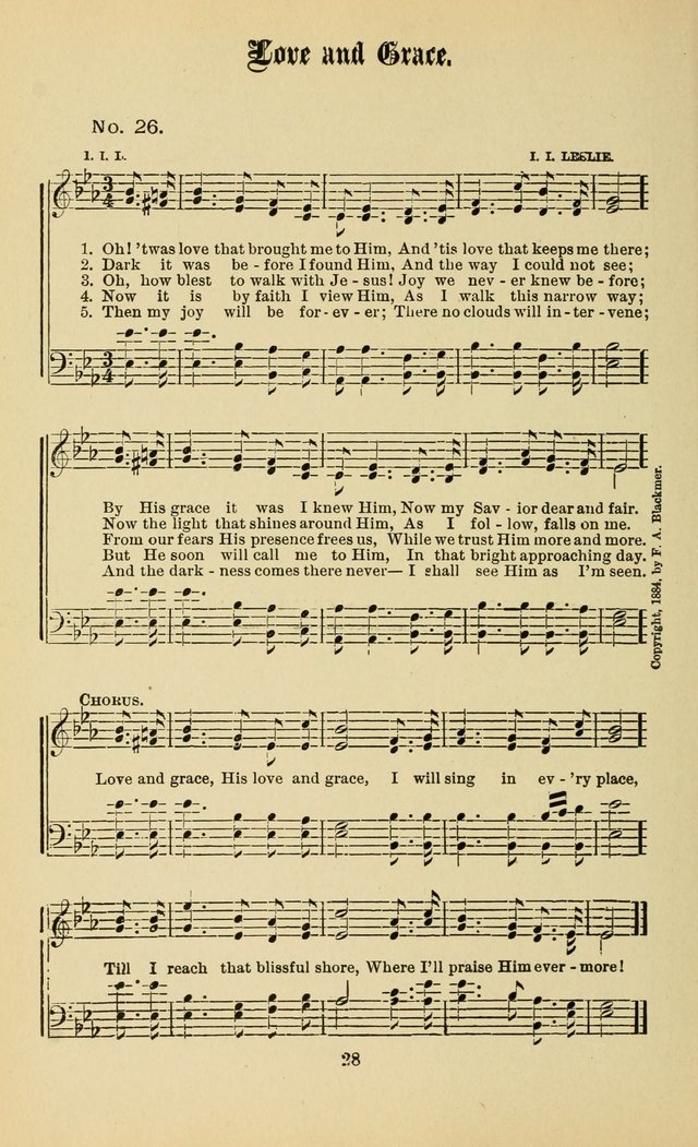 Gospel in Song: a new collection of "hymns and spiritual songs," for use in Sunday schools, praise meetings, prayer meetings, revival meetings, camp meetings and in other places ... page 28