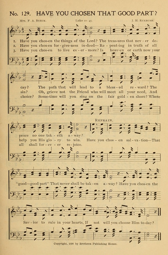 Gospel Songs and Hymns No. 1: for the sunday school, prayer meeting, social meeting, general song service page 129