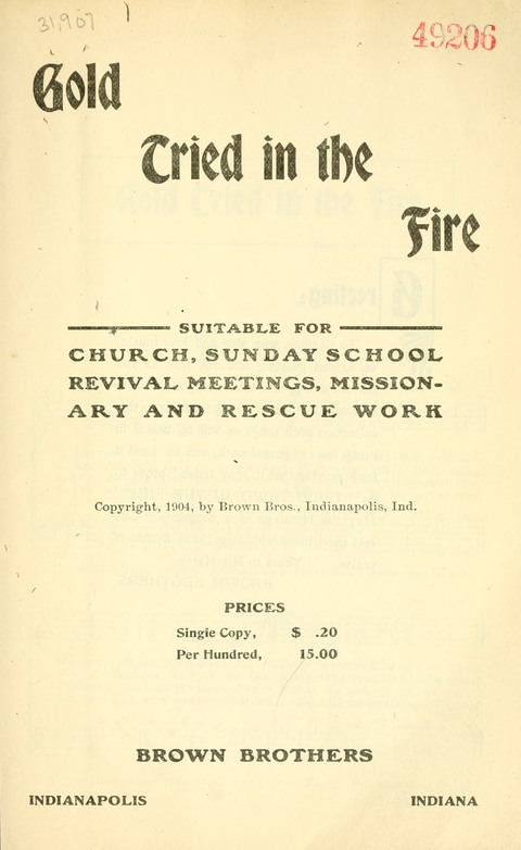 Gold Tried in the Fire: suitable for church, Sunday school, revival meetings, missionary and rescue work page ii