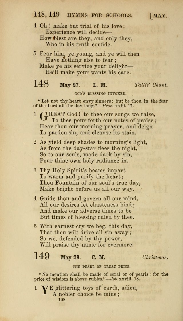 Hymns for Schools: with appropriate selections from scripture and tunes suited to the metres of the hymns (3rd ed.) page 108