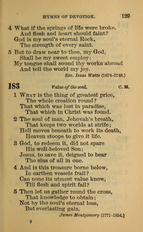 Hymns of the Ages: for Public and Social Worship, Approved and Recommended ... by the General Assembly of the Presbyterian Church in the U.S. (Second ed.) page 129