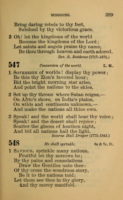 Hymns of the Ages: for Public and Social Worship, Approved and Recommended ... by the General Assembly of the Presbyterian Church in the U.S. (Second ed.) page 389