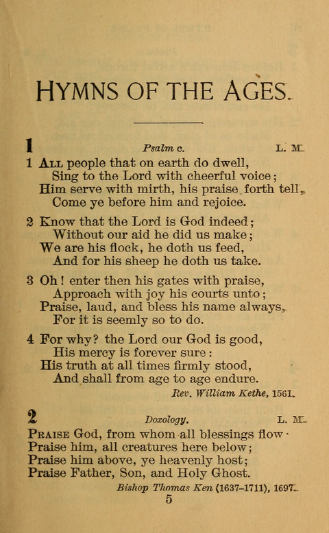 Hymns of the Ages: for Public and Social Worship, Approved and Recommended ... by the General Assembly of the Presbyterian Church in the U.S. (Second ed.) page 5