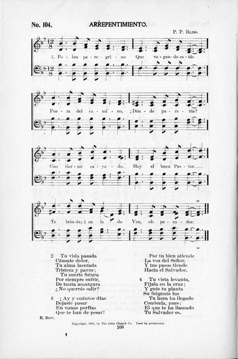 Himnario Cristiano para uso de las Iglesias Evangélicas page 106