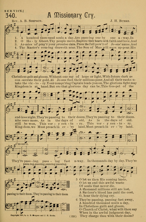 Hymns of the Christian Life: for the sanctuary, Sunday schools, prayer meetings, mission work and revival services page 233