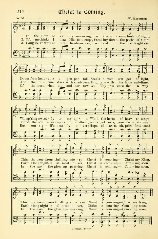 Hymns of the Christian Life. No. 3: for church worship, conventions, evangelistic services, prayer meetings, missionary meetings, revival services, rescue mission work and Sunday schools page 218