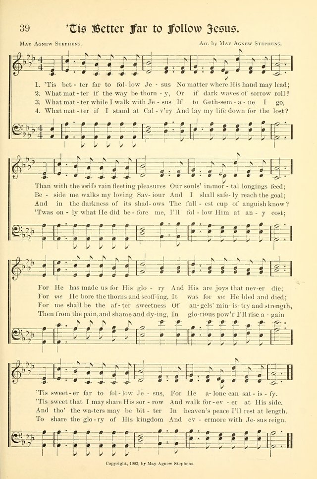 Hymns of the Christian Life. No. 3: for church worship, conventions, evangelistic services, prayer meetings, missionary meetings, revival services, rescue mission work and Sunday schools page 39