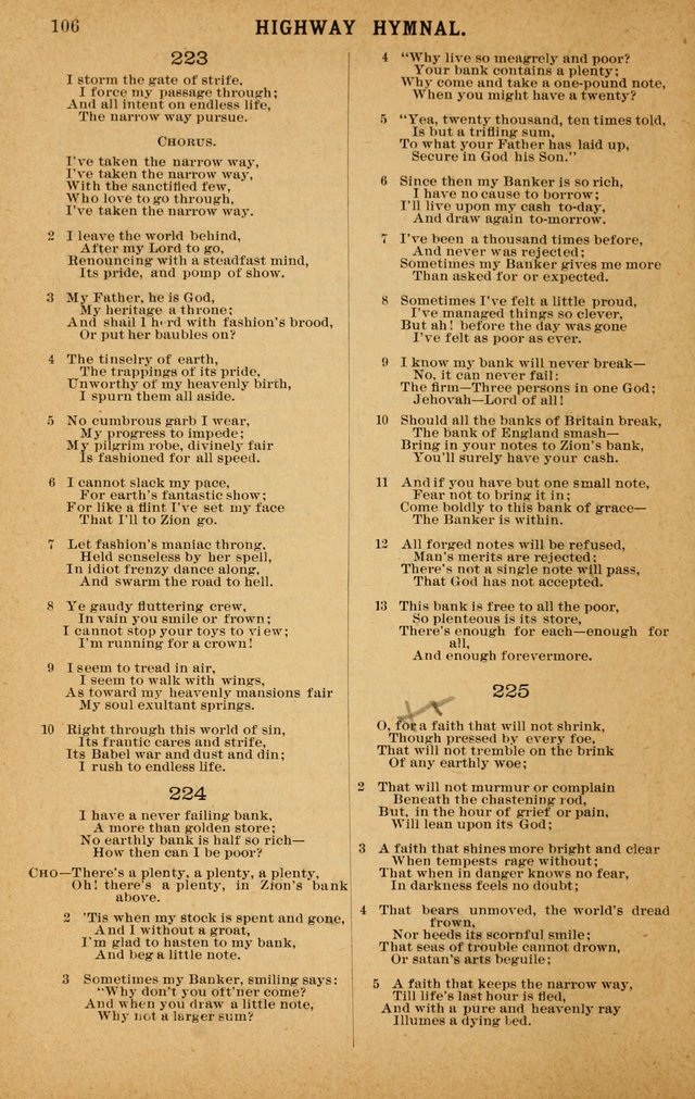 The Highway Hymnal: a choice collection of popular hymns and music, new and old. Arranged for the work in camp, convention, church and home page 106