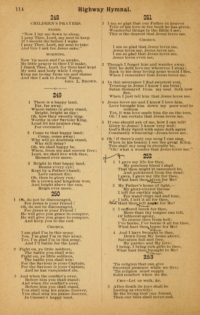 The Highway Hymnal: a choice collection of popular hymns and music, new and old. Arranged for the work in camp, convention, church and home page 114