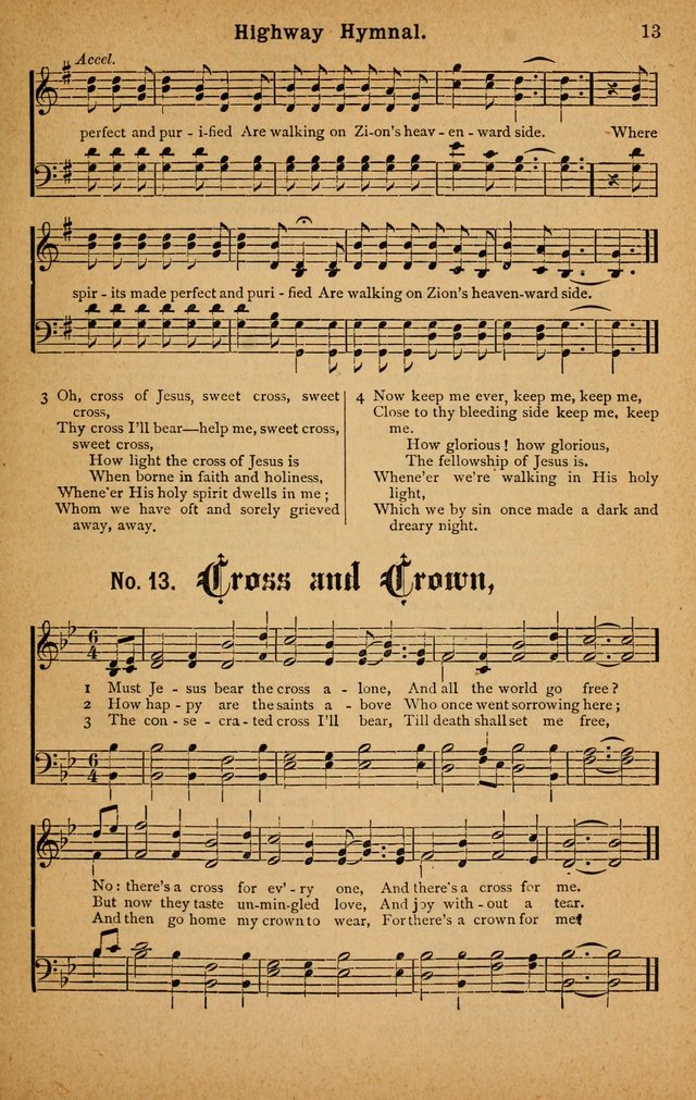 The Highway Hymnal: a choice collection of popular hymns and music, new and old. Arranged for the work in camp, convention, church and home page 13