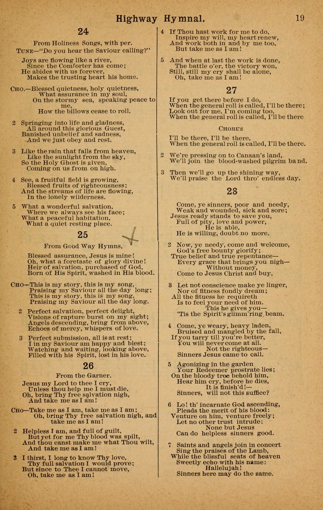 The Highway Hymnal: a choice collection of popular hymns and music, new and old. Arranged for the work in camp, convention, church and home page 19