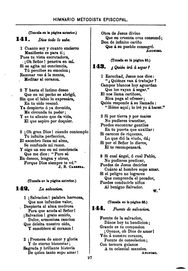 Himnario de la Iglesia Metodista Episcopal page 105