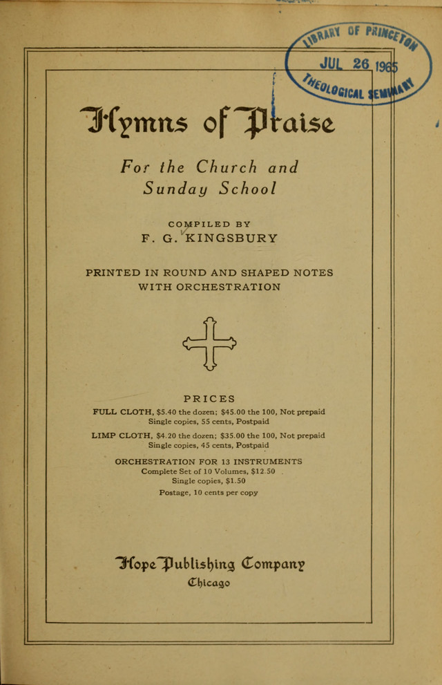 Hymns of Praise: for the Church and Sunday School page iv