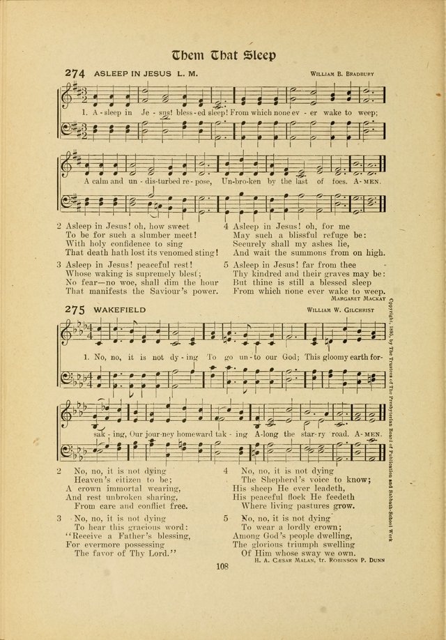 Hymns, Psalms and Gospel Songs: with responsive readings page 108