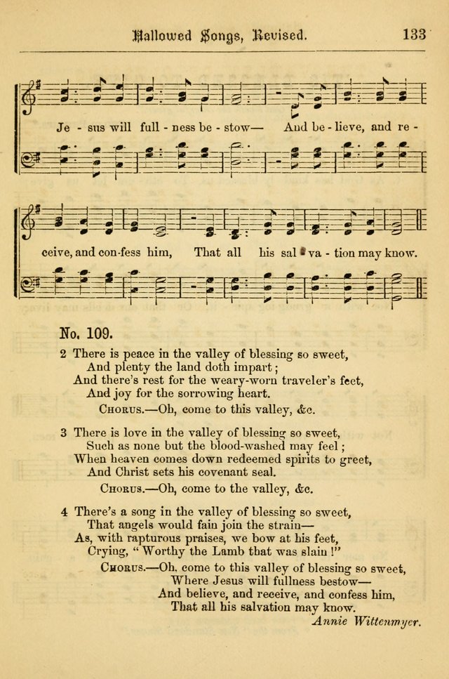 Hallowed Songs: for prayer and social meetings, containing hymns and tunes, carefully selected from all sources, both old and new, and are of the most spiritual..(Newly Revised) page 133