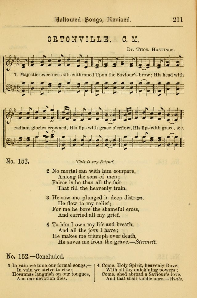 Hallowed Songs: for prayer and social meetings, containing hymns and tunes, carefully selected from all sources, both old and new, and are of the most spiritual..(Newly Revised) page 211