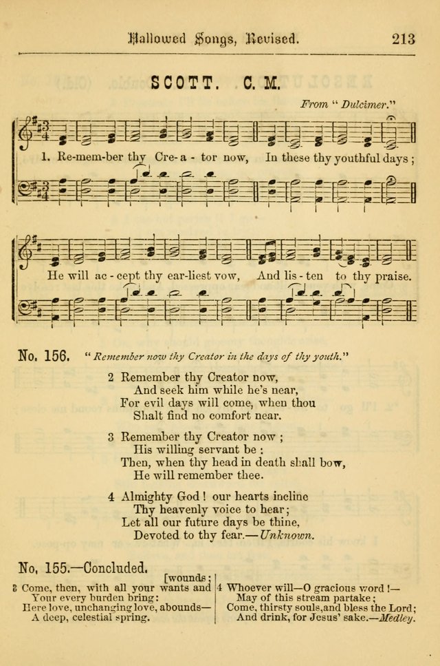 Hallowed Songs: for prayer and social meetings, containing hymns and tunes, carefully selected from all sources, both old and new, and are of the most spiritual..(Newly Revised) page 213