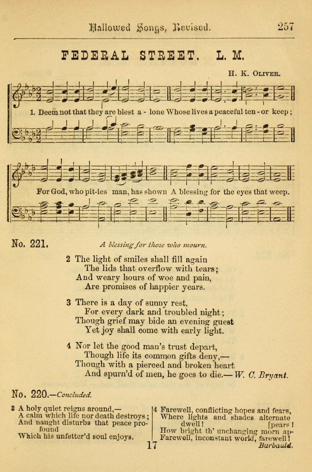 Hallowed Songs: for prayer and social meetings, containing hymns and tunes, carefully selected from all sources, both old and new, and are of the most spiritual..(Newly Revised) page 257
