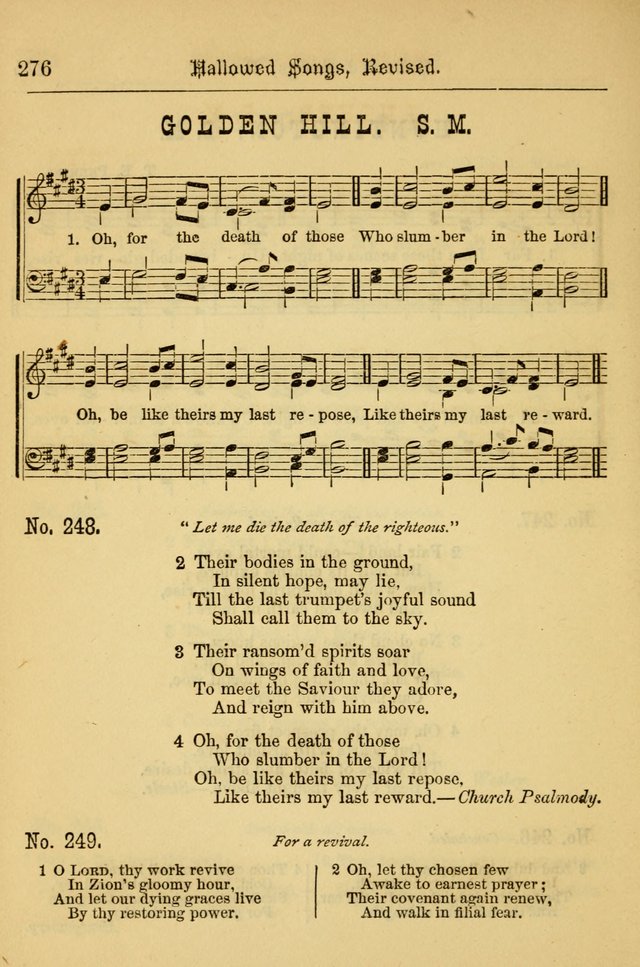 Hallowed Songs: for prayer and social meetings, containing hymns and tunes, carefully selected from all sources, both old and new, and are of the most spiritual..(Newly Revised) page 276