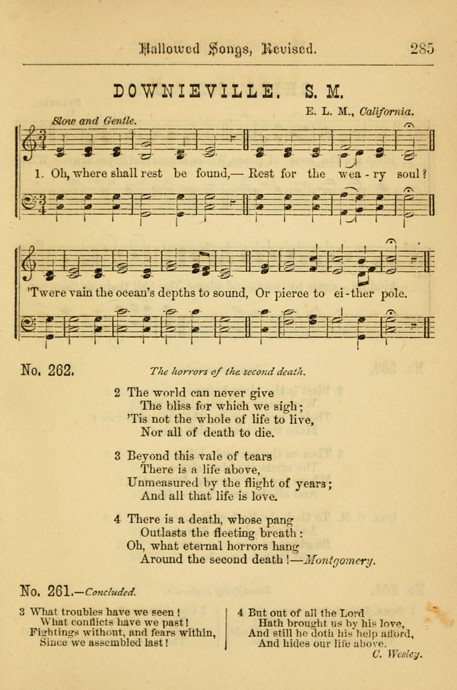 Hallowed Songs: for prayer and social meetings, containing hymns and tunes, carefully selected from all sources, both old and new, and are of the most spiritual..(Newly Revised) page 285