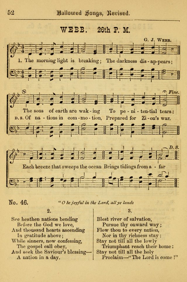 Hallowed Songs: for prayer and social meetings, containing hymns and tunes, carefully selected from all sources, both old and new, and are of the most spiritual..(Newly Revised) page 52