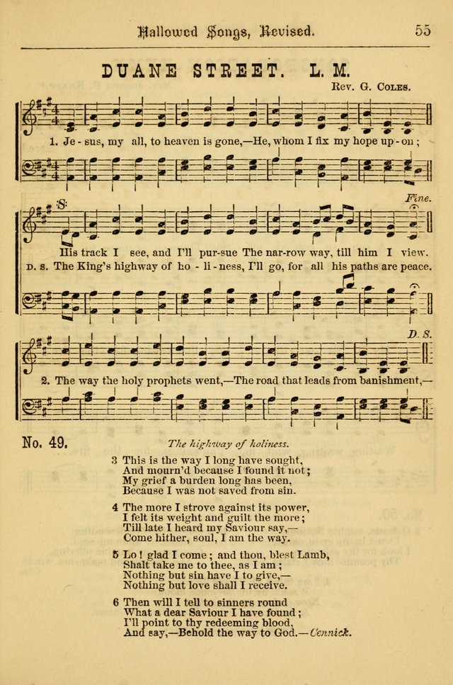 Hallowed Songs: for prayer and social meetings, containing hymns and tunes, carefully selected from all sources, both old and new, and are of the most spiritual..(Newly Revised) page 55