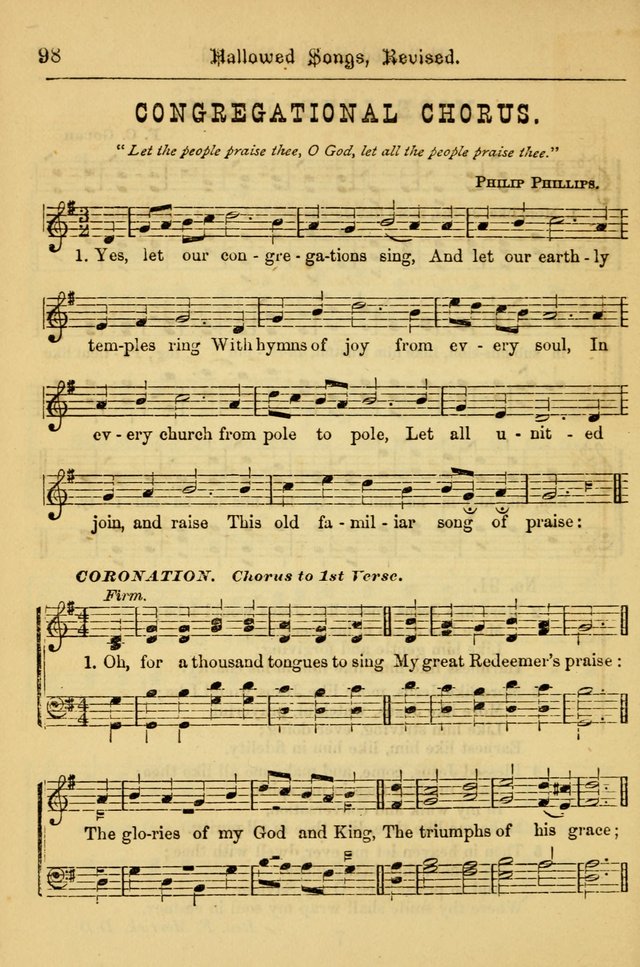 Hallowed Songs: for prayer and social meetings, containing hymns and tunes, carefully selected from all sources, both old and new, and are of the most spiritual..(Newly Revised) page 98