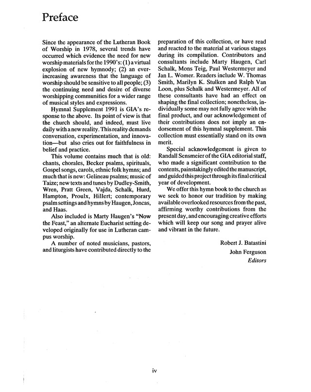 Hymnal Supplement 1991 page iv