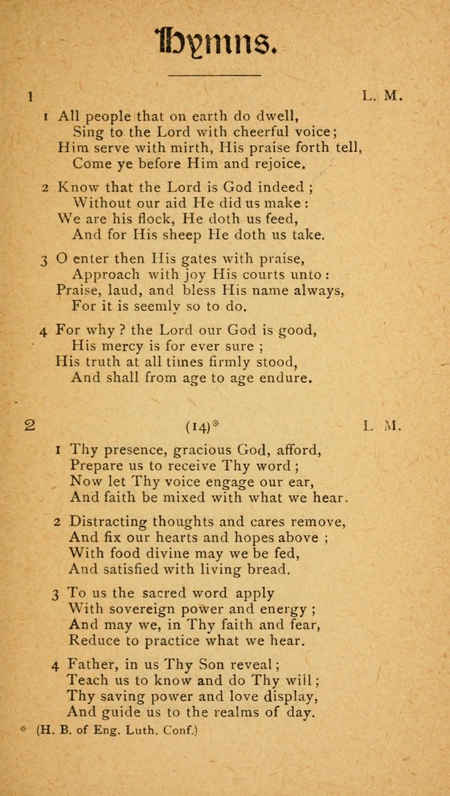 Hymns: for the Use of English Lutheran Missions page 1