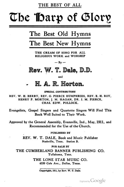 The Harp of Glory: The Best Old Hymns, the Best New Hymns, the cream of song for all religious work and workship (With supplement) page viii