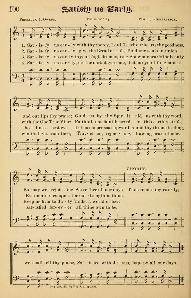 Junior Songs: a collection of sacred hymns and songs; for use in meetings of junior societies, Sunday Schools, etc. page 100