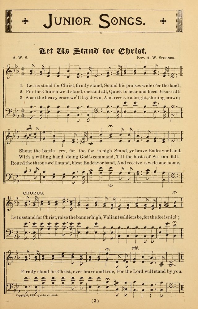 Junior Songs: a collection of sacred hymns and songs; for use in meetings of junior societies, Sunday Schools, etc. page 3